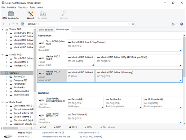 Apri il software di riparazione RAID e seleziona il RAID che desideri analizzare