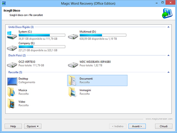 Apri Magic Word Recovery e scegli un disco con file mancanti