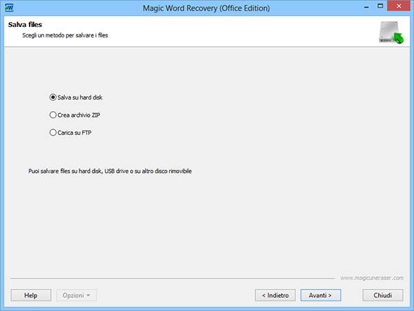 Salva i file recuperati su un disco rigido o qualsiasi altro supporto